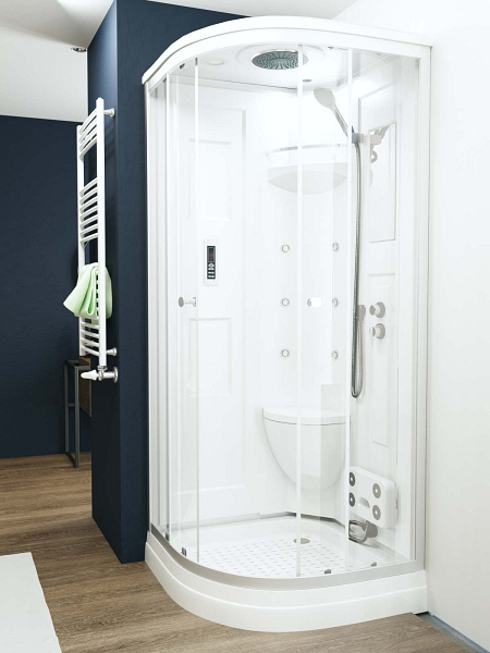 Hidromasszázs zuhanykabin elektronikával negyedköríves 90x90x222